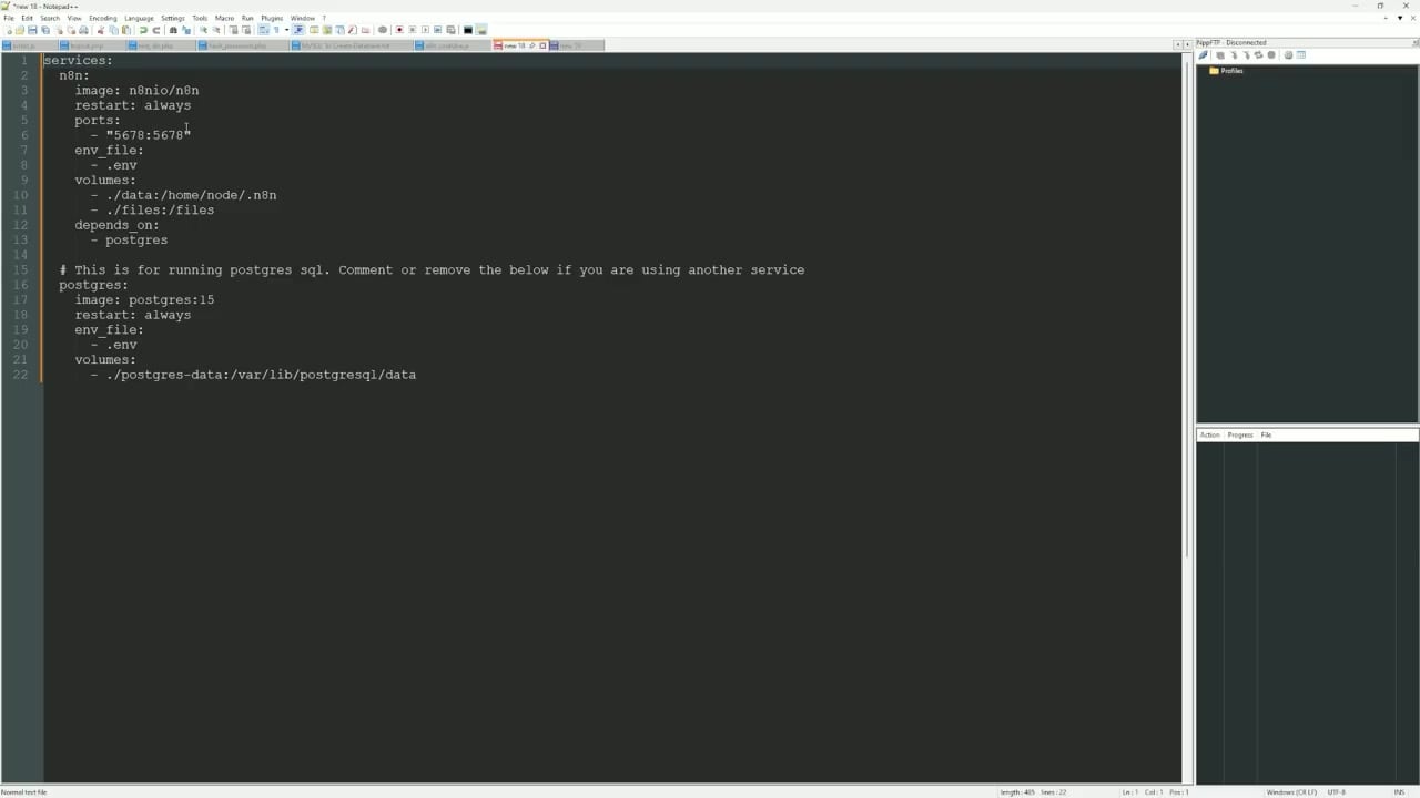 Docker Compose file with n8n and PostgreSQL services