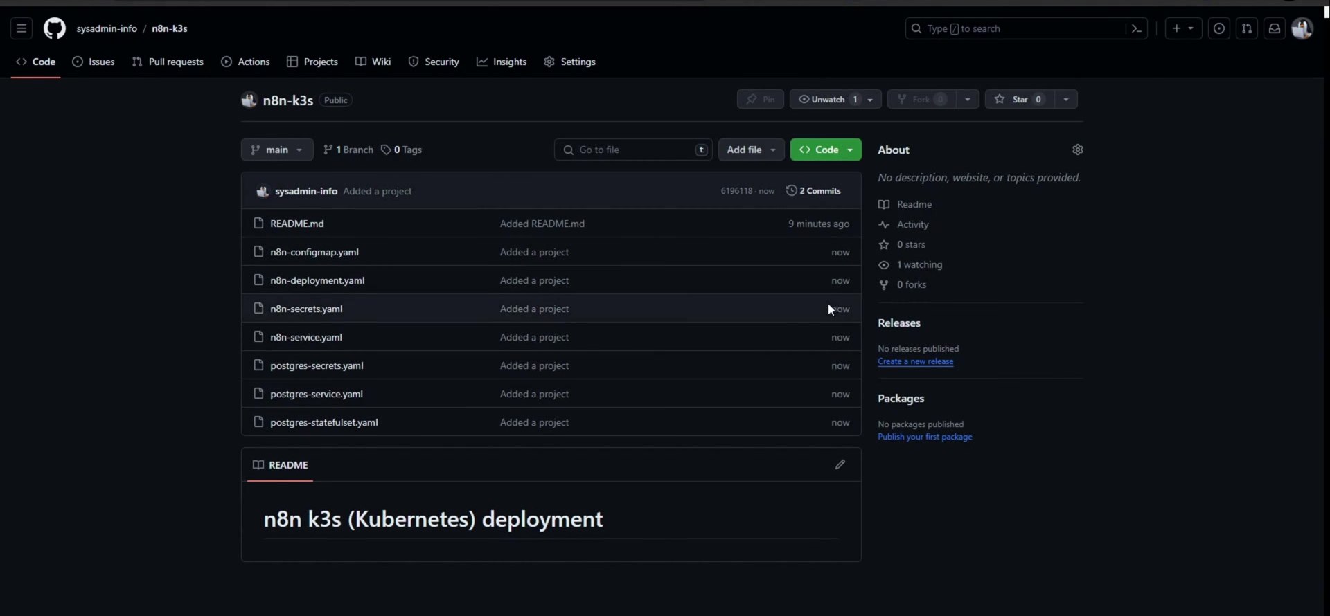 GitHub repository for n8n k3s Kubernetes deployment