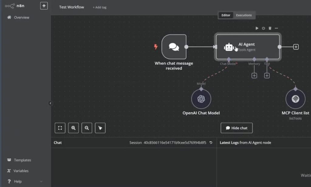 n8n AI Agent workflow showing unrecognized MCP client tool node type error