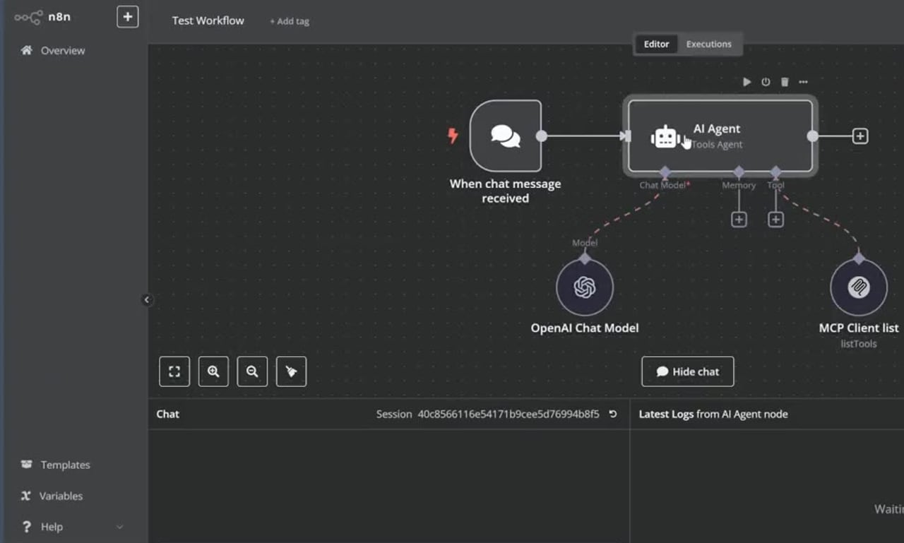 n8n AI Agent workflow showing unrecognized MCP client tool node type error