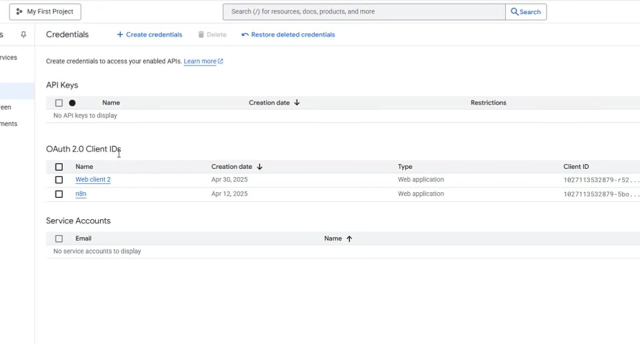 Google Cloud OAuth client setup with n8n redirect URI