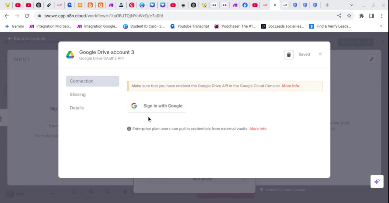 n8n Sign in with Google button loading