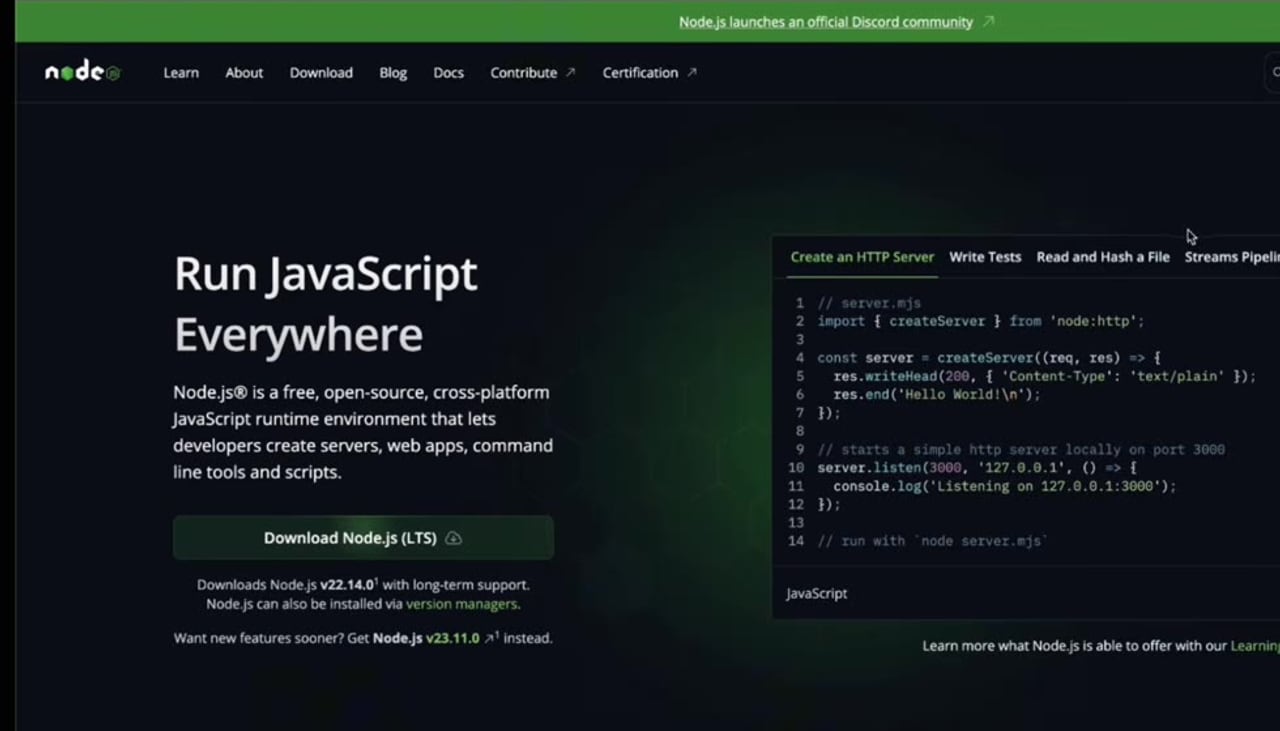 Node.js download page for installing prerequisites before n8n