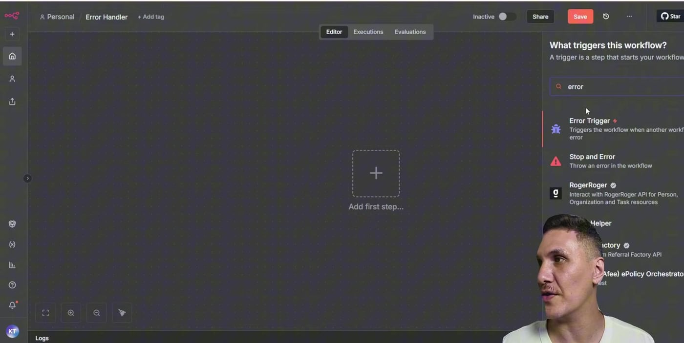 Creating an n8n Error Trigger workflow