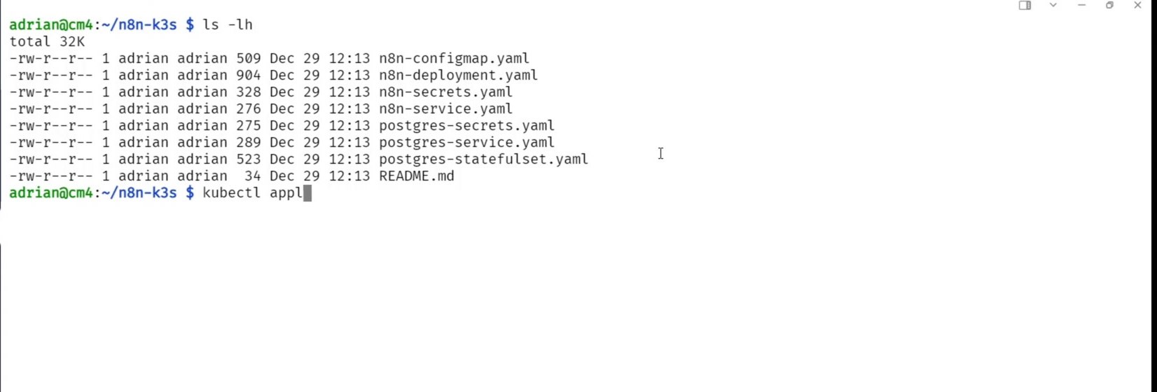 kubectl apply command for n8n manifests