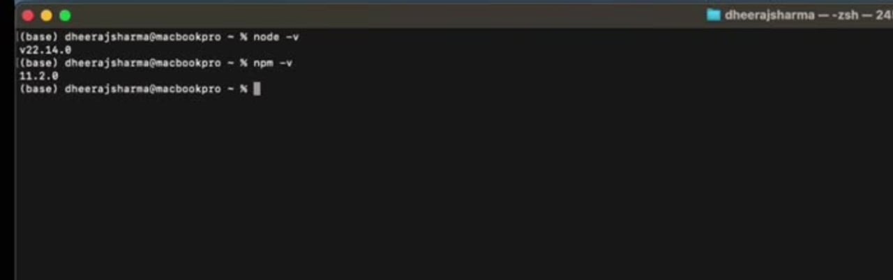 Terminal checking Node.js and npm versions before installing n8n