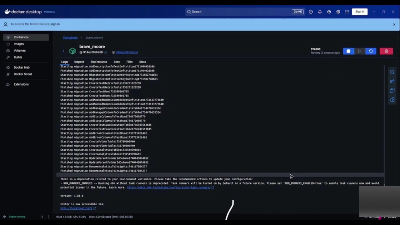 Restarting the n8n container after image update