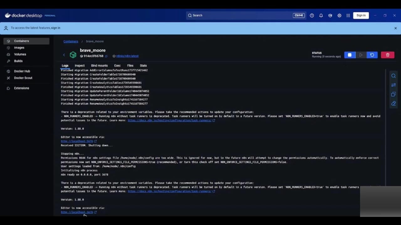 Updated n8n instance loading successfully in the browser