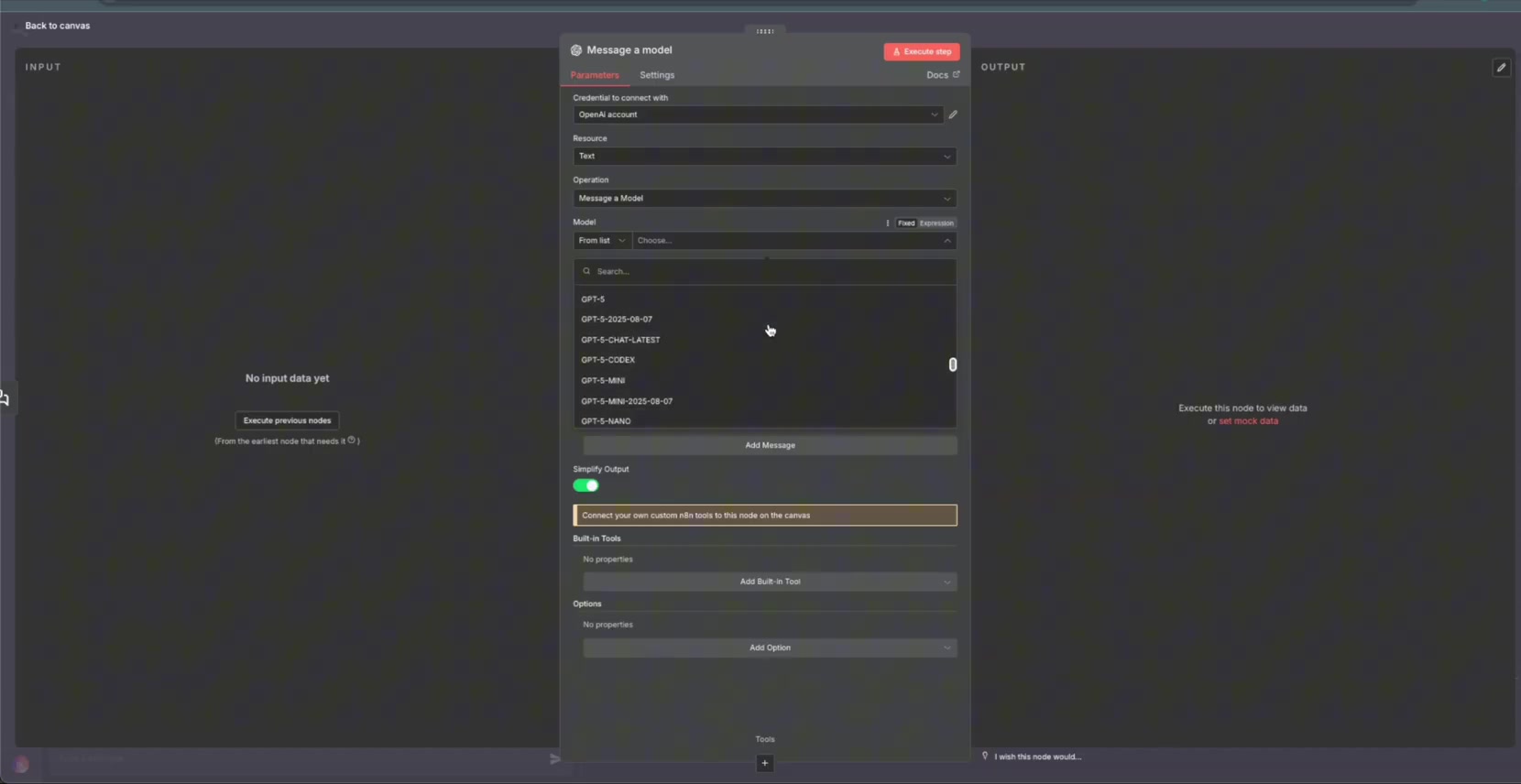OpenAI node connected after selecting the model