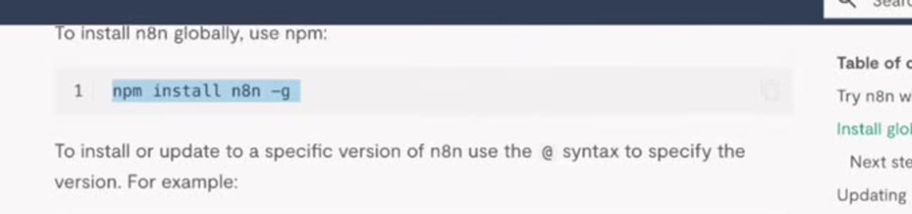 n8n npm install global command in the documentation