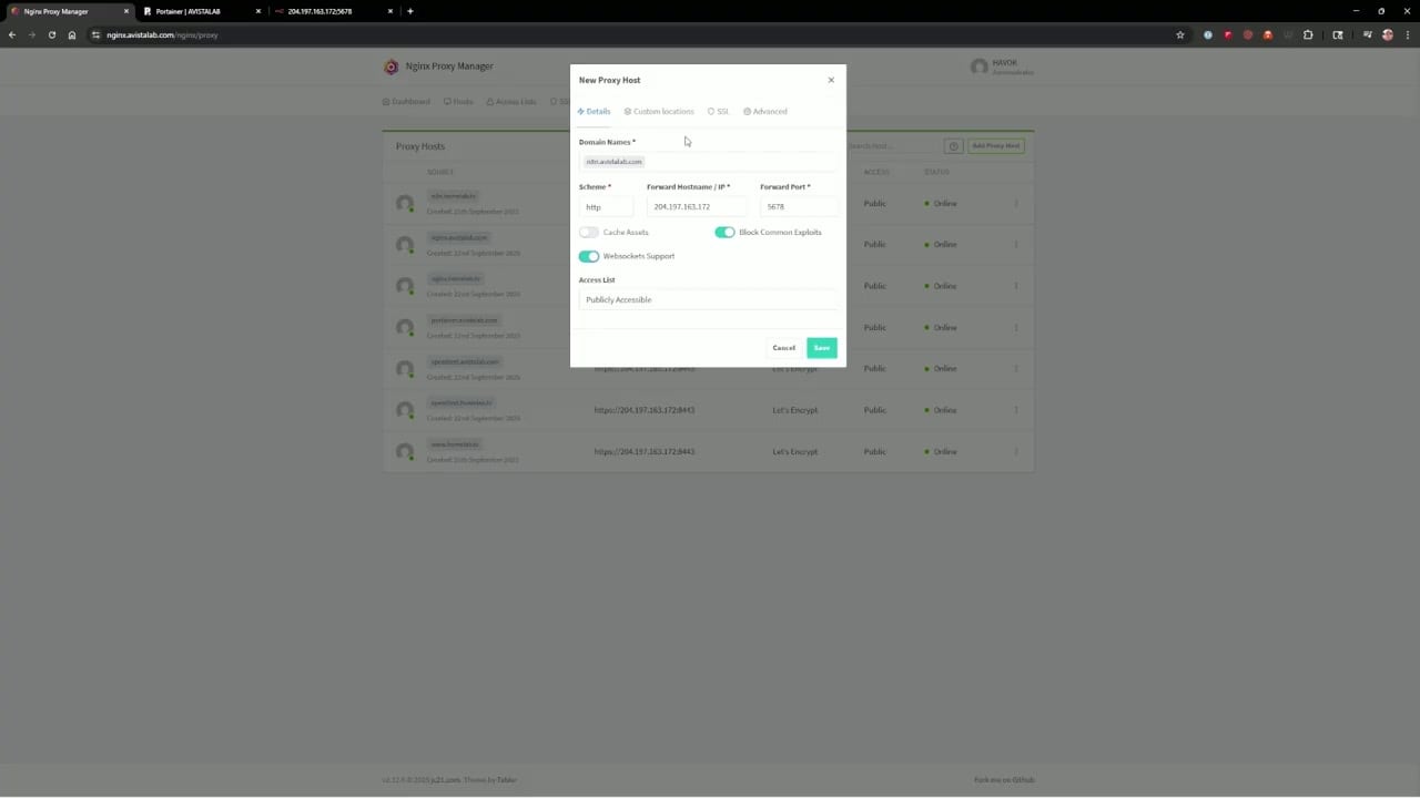 Nginx Proxy Manager SSL host configuration for n8n