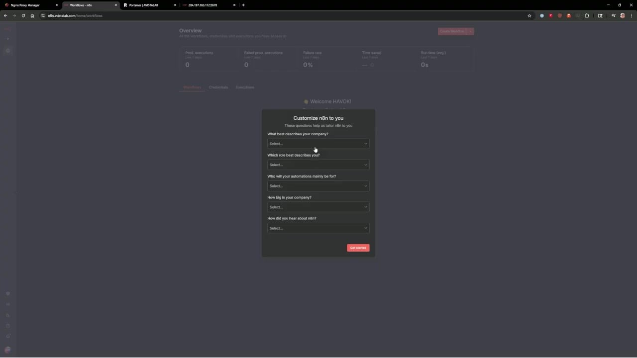 n8n owner account and license activation screen