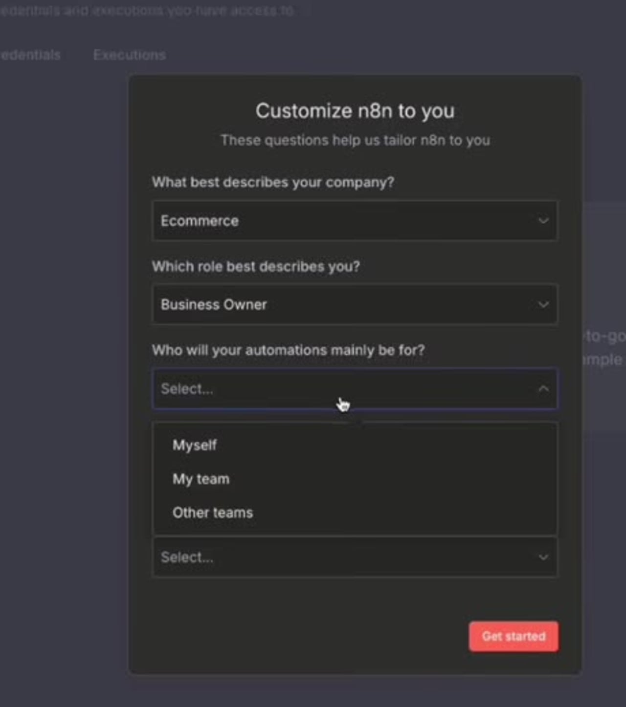 n8n personalization screen before requesting a free community license key