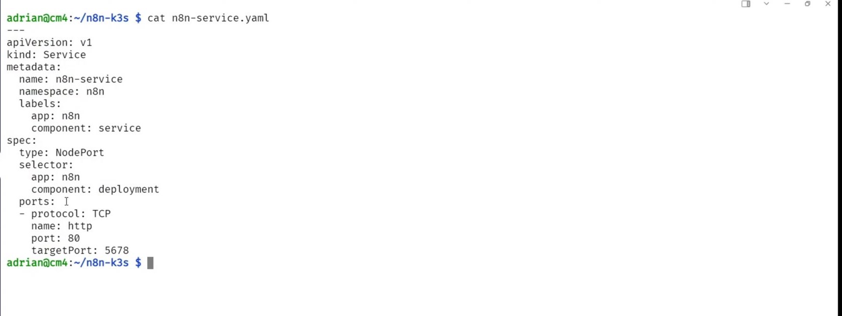 n8n Kubernetes service YAML with NodePort and targetPort