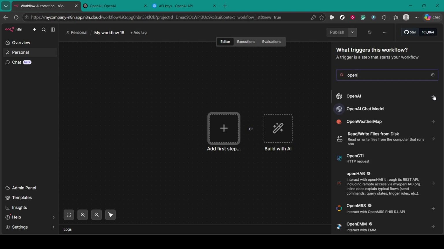 n8n search results for OpenAI nodes