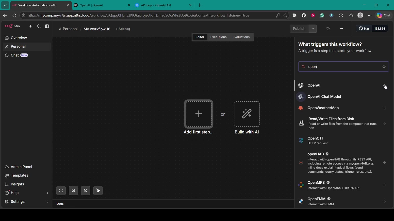 n8n search results for OpenAI nodes
