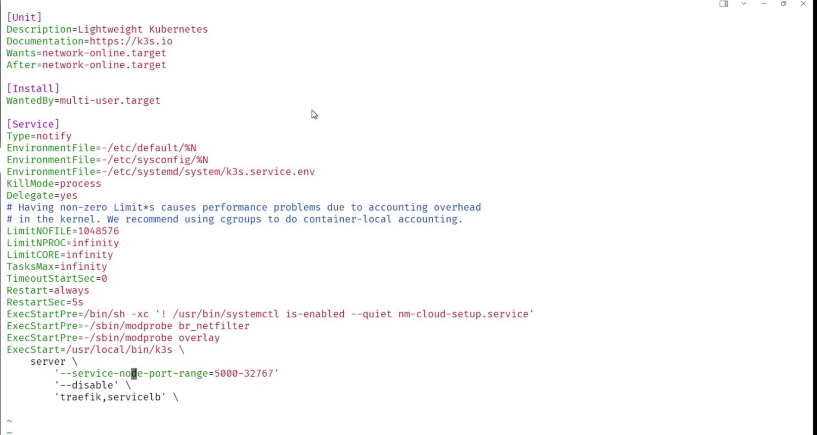 k3s service node port range configuration