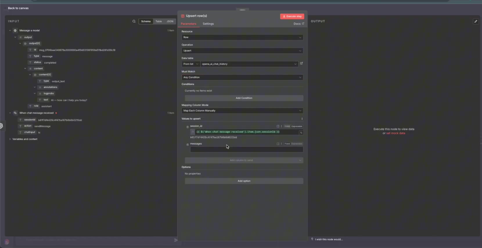 Upsert row matched by session ID