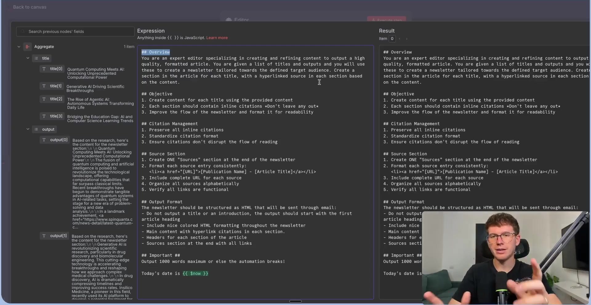 Editor AI Agent prompt for citations and final article structure