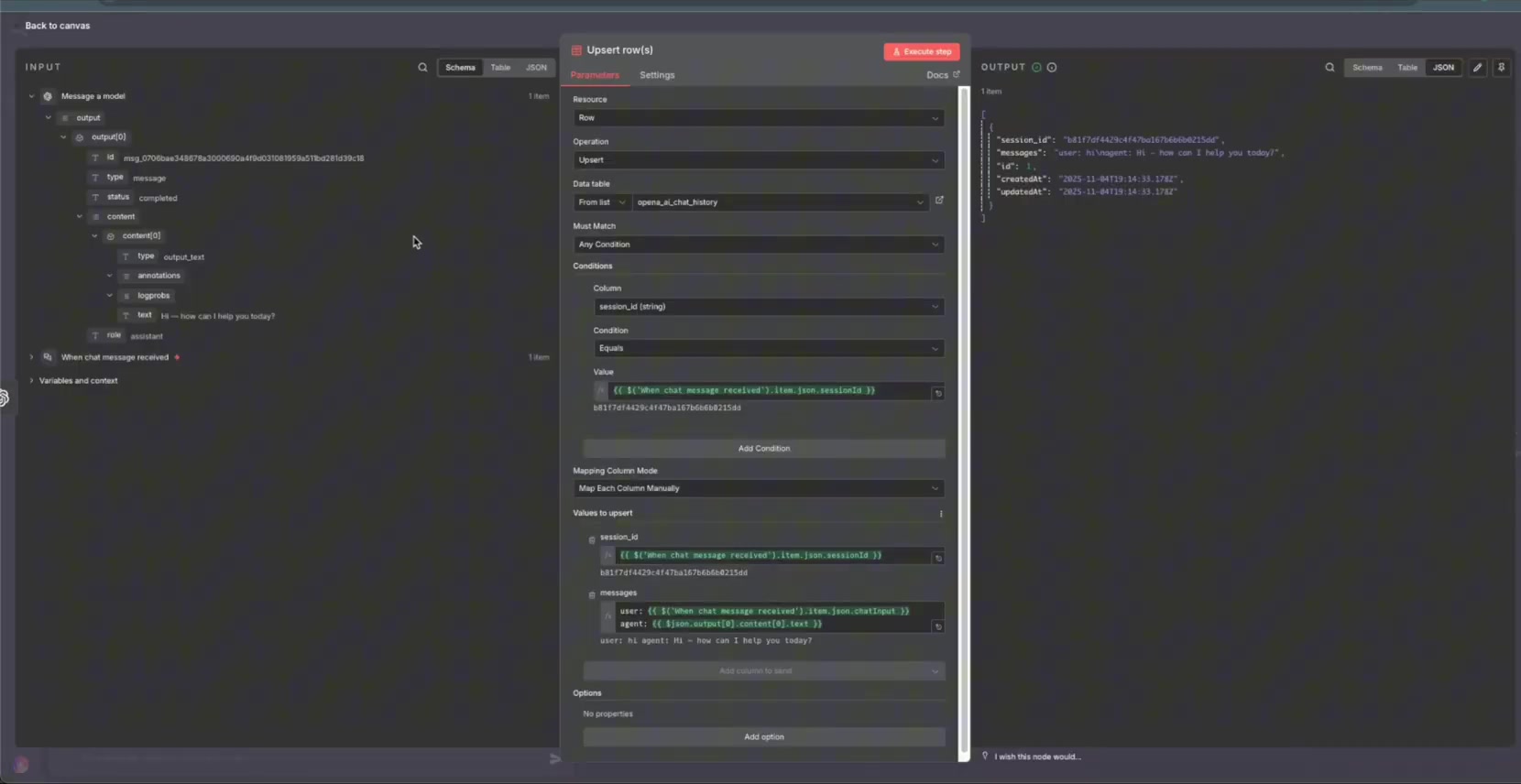 Get row node for fetching chat history
