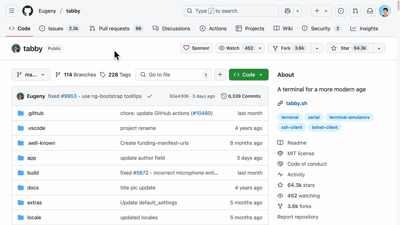 Tabby terminal GitHub repository
