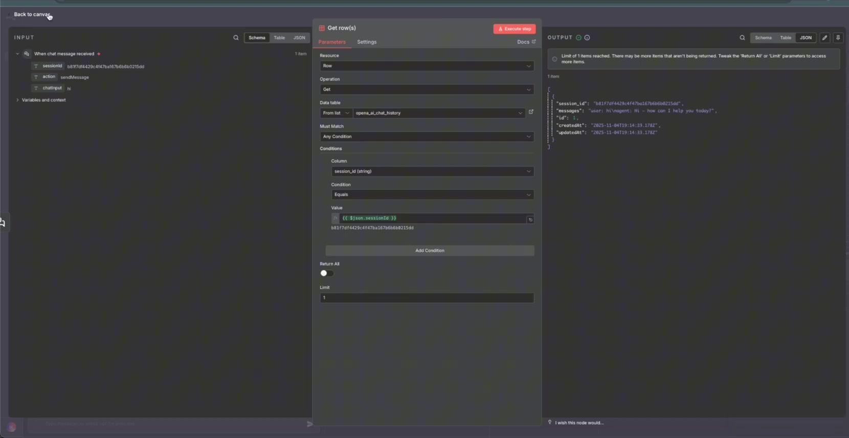 System message containing chat history expression