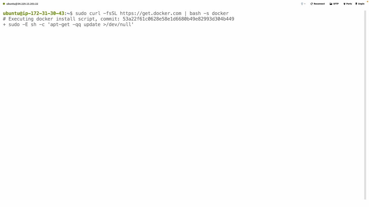 Docker installation command running in Ubuntu