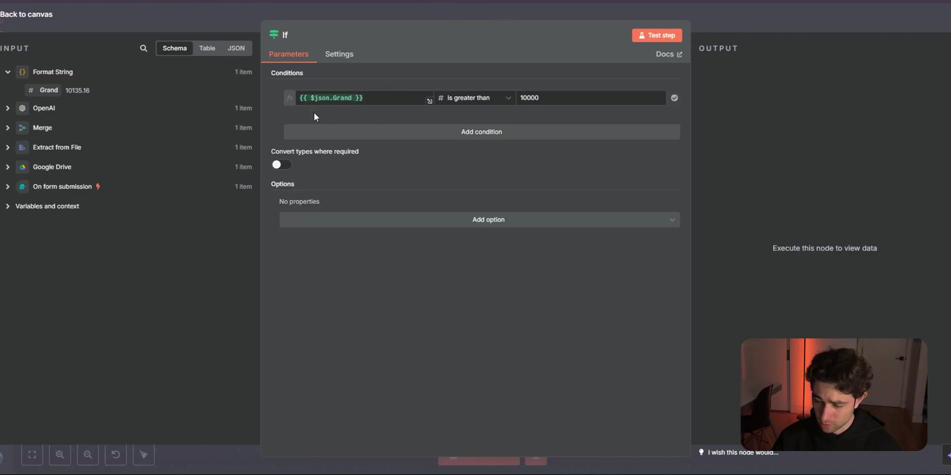 n8n IF node checking whether total is above 10000