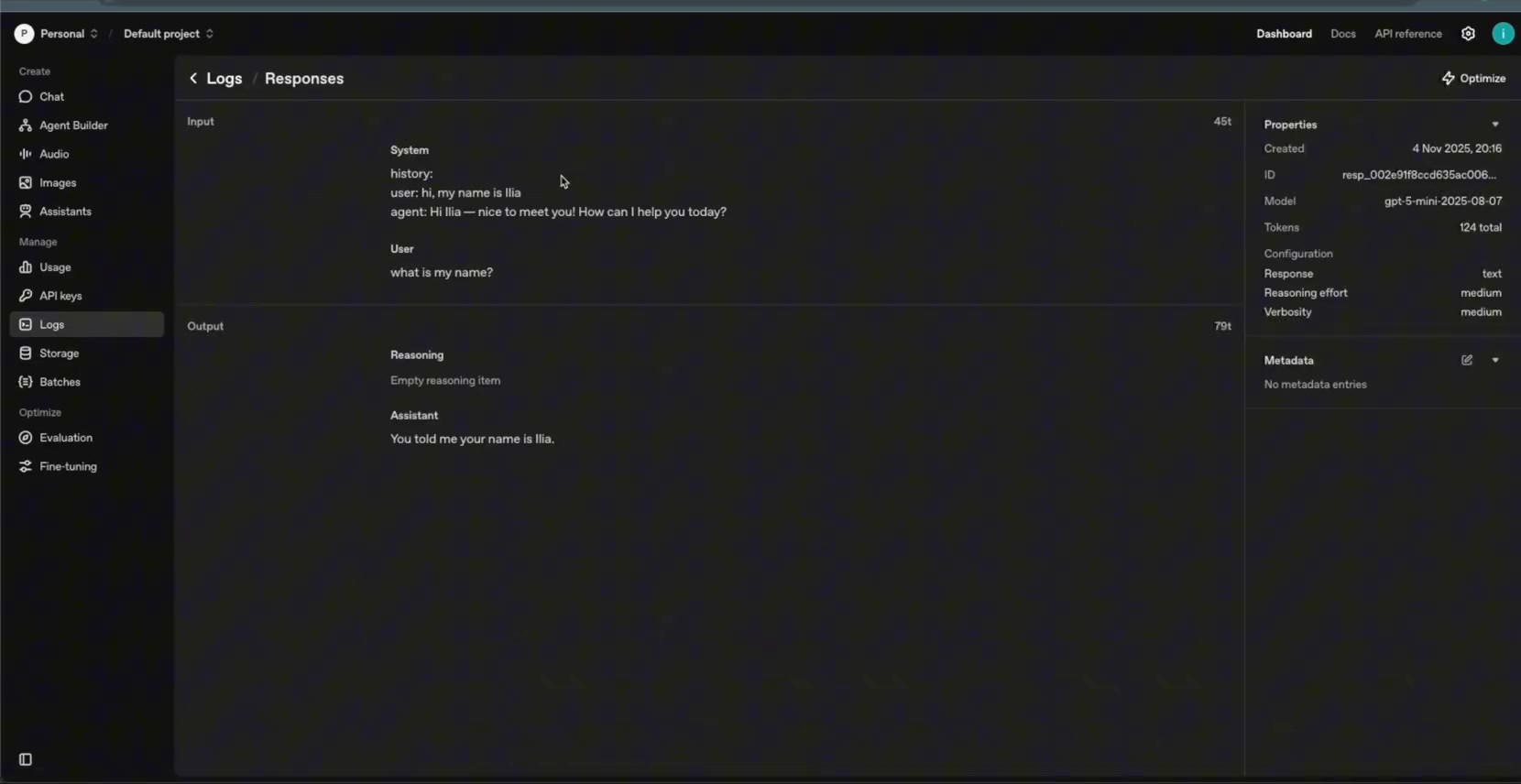 OpenAI Responses log token usage details