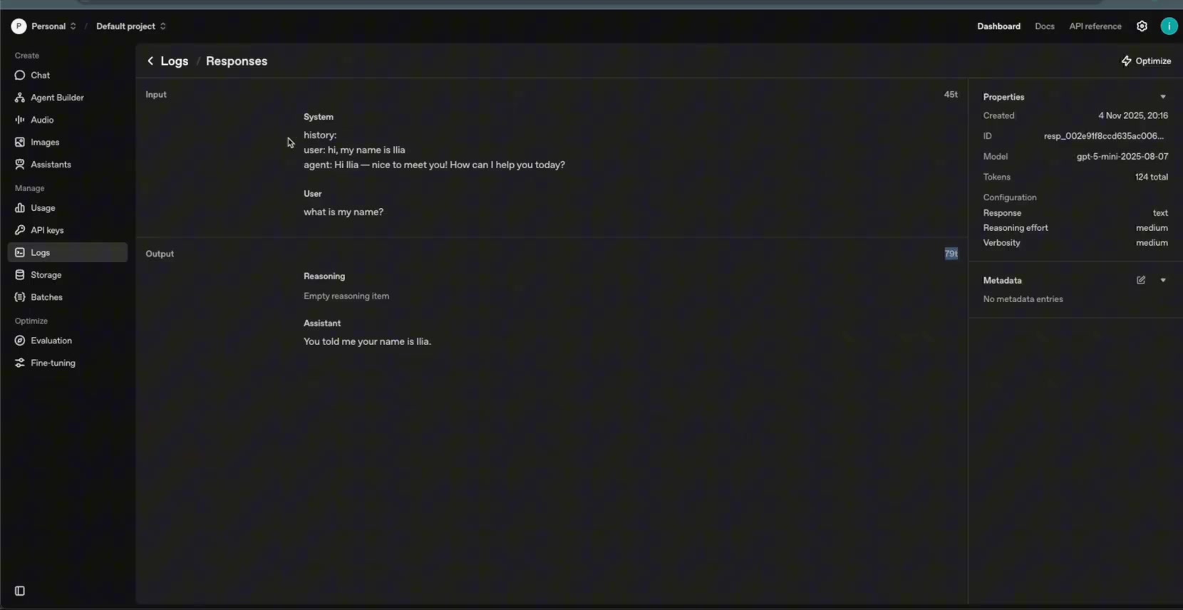 OpenAI Playground new prompt setup