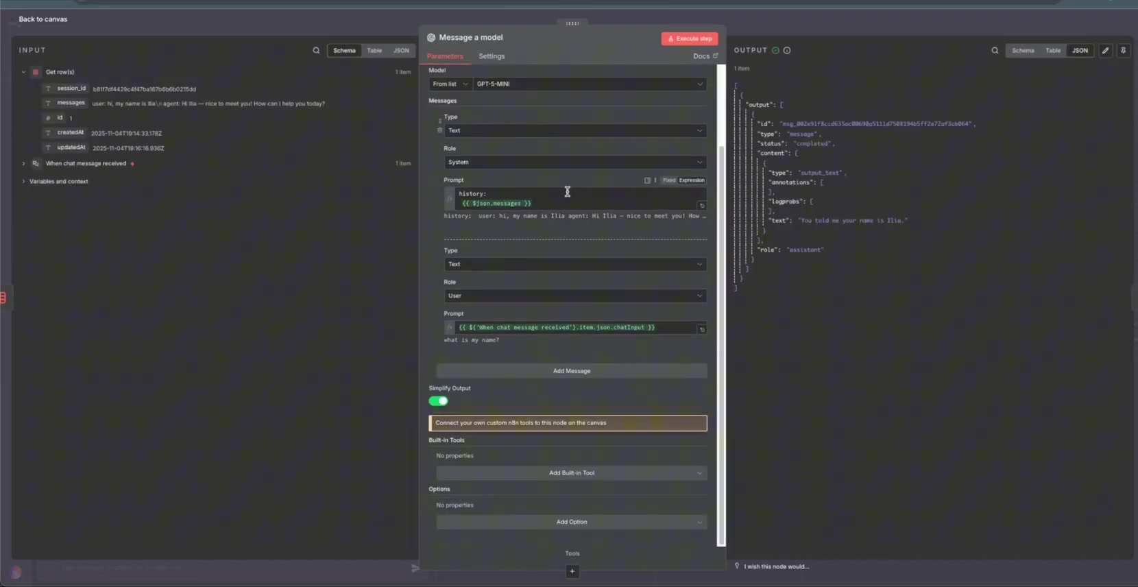 Responses API settings and built in tools in n8n
