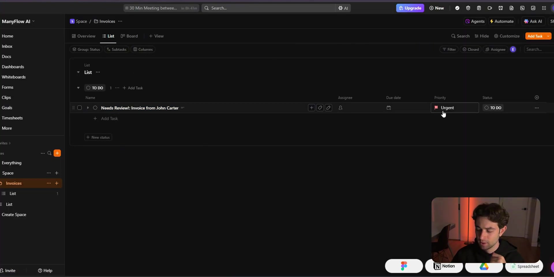 ClickUp task created for a high-value invoice