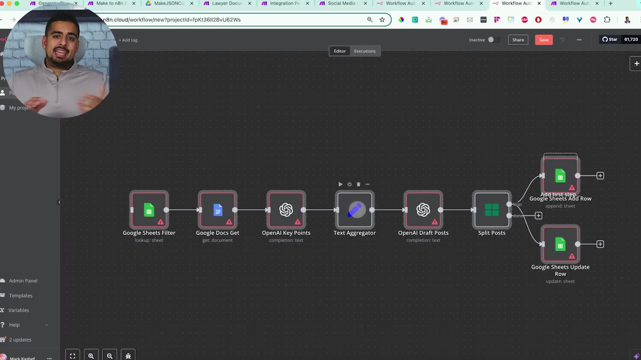 Social media content planner imported into n8n