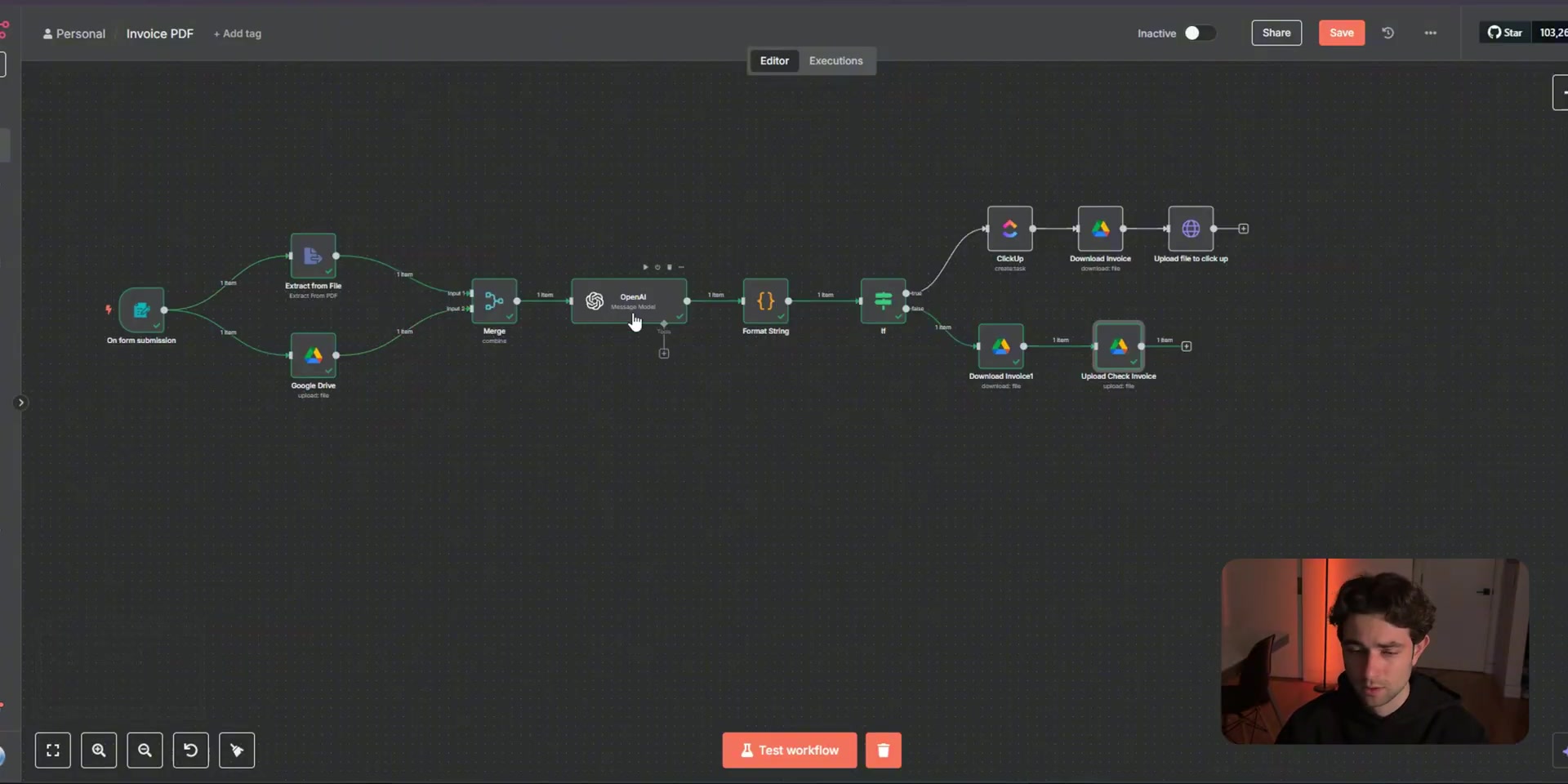 Complete n8n invoice classification workflow overview